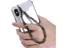 Achát Indický přívěsek na mobilní telefon proti ztrátě, přírodní kámen korálek 6 mm / 26,5 cm, symbolizuje element země