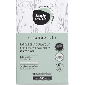 Body Natur Clean Beauty Bambus & Spirulina depilační voskové pásky na citlivou pokožku obličeje 12 kusů