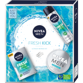 Nivea Men Fresh Kick voda po holení 100 ml + Fresh Kick antiperspirant deodorant sprej 150 ml + Fresh Gel krém pro muže 150 ml, kosmetická sada pro muže