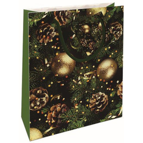 Nekupto Dárková papírová taška 23 x 18 x 10 cm Vánoční baňky zelená