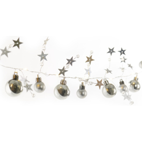 Emos Vánoční girlanda se stříbrnými koulemi a hvězdami 1,9 m, 20 LED, teplá bílá