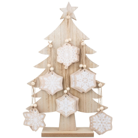 Vánoční stromek dřevěný 41 cm s vločkami na zavěšení 6 cm