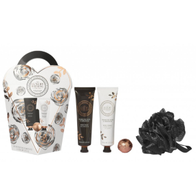 Grace Cole Růže & Geránium tělový krém 100 ml + sprchový gel 100 ml + šumivá koule 25 g + koupelová houba, kosmetická sada pro ženy