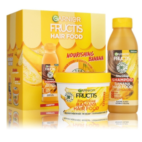 Garnier Fructis Banana Hair Food vyživující šampon pro suché vlasy 350 ml + vyživující maska pro suché vlasy 390 ml, kosmetická sada