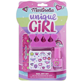 Martinelia Unique Girl lak na nehty 4 ml + pilník na nehty + samolepky na nehty + oddělovač prstů, kosmetická sada pro děti