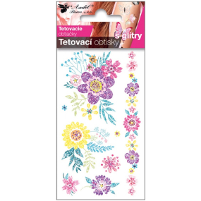 Tetovací obtisky s glitry Květiny 10,5 x 6 cm