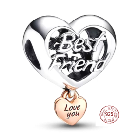 Charm Sterlingové stříbro 925 Srdce a nápis Miluji tě nejlepší příteli - Love you Best friend, korálek na náramek přátelství