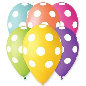 Balónky s potiskem puntíky 30 cm 5 kusů mix barev