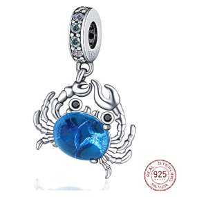 Charm Sterlingové stříbro 925 Krab modrý z Murano skla, přívěsek na náramek moře