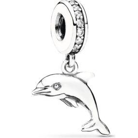 Charm Sterlingové stříbro 925 Delfín s kubickou zirkonií, přívěsek na náramek zvíře