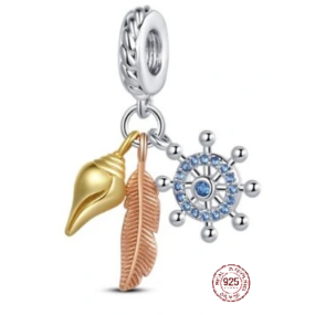 Charm Sterlingové stříbro 925 Ochranný amulet, kotva, peříčko, mušle 3v1, přívěsek na náramek symbol