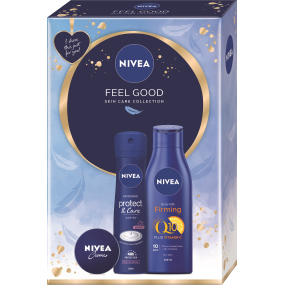 Nivea Feel Good Protect & Care antiperspirant sprej 150 ml + Creme krém pro základní péči 30 ml + Q10 Plus Vitamin C Výživné zpevňující tělové mléko pro suchou pokožku 250 ml, kosmetická sada pro ženy