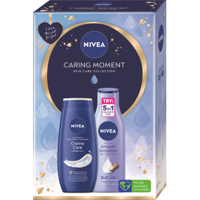 Nivea Caring Moment Creme Care pečující sprchový gel 250 ml + Smooth Sensation tělové mléko 400 ml, kosmetická sada pro ženy