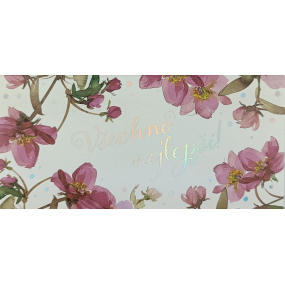 Albi Přání do obálky - obálka na peníze, Všechno nejlepší! růžové květy 9 x 19 cm