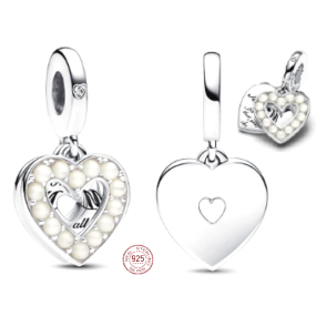 Charm Sterlingové stříbro 925 Perleťové bílé srdce 2v1, přívěsek na náramek rodina