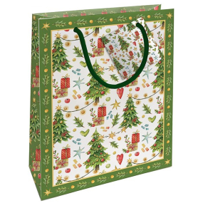 Nekupto Dárková papírová taška 23 x 18 x 10 cm Vánoční stromečky s dárky