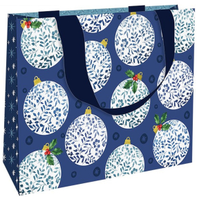 Nekupto Dárková papírová taška s ražbou 23 x 18 cm Vánoční modré baňky
