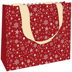 Nekupto Dárková papírová taška s ražbou 23 x 18 cm Vánoční hvězdičky červená