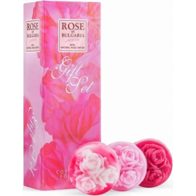 Rose of Bulgaria toaletní mýdlo ve tvaru růže 3 x 30 g, kosmetická sada pro ženy