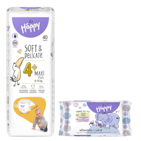 Bella Happy Maxi Plus 4+ 9 - 15 kg plenkové kalhotky pro děti 40 kusů + Bella vlhčené ubrousky pro děti 10 kusů