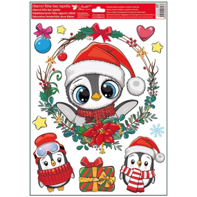 Okenní fólie vánoční Věneček s tučňákem 30 x 42 cm