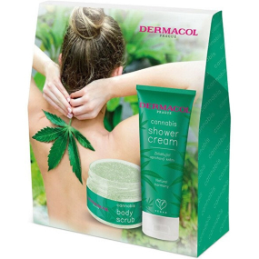 Dermacol Cannabis zklidňující sprchový krém s konopným olejem 200 ml + tělový peeling s konopným olejem 200 g, kosmetická sada pro ženy