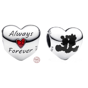 Charm Sterlingové stříbro 925 Disney Mickey Mouse a Minnie Mouse - Srdce - navždy, korálek na náramek láska