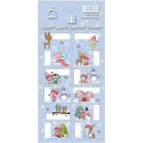 Arch Vánoční etikety samolepky na dárky Jelínek, světle modrý arch 12 etiket