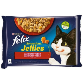 Felix Sensations Jellies Multipack hovězí a kuřecí v ochuceném želé, kompletní krmivo pro dospělé kočky 4 x 85 g