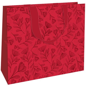 Nekupto Dárková papírová taška s ražbou 30 x 23 x 12 cm Červené kytky