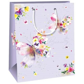 Ditipo Dárková papírová taška 18 x 10 x 22,7 cm Fialová barevní motýli