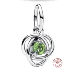 Charm Sterlingové stříbro 925 Zelený světlý kruh věčnosti srpen, přívěsek na náramek symbol