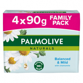 Palmolive Naturals Balanced & Mild tuhé toaletní mýdlo 3 + 1 kus 90 g