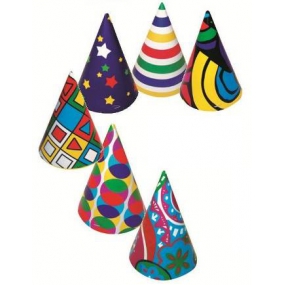 Kloboučky různobarevný potisk, karnevalový 6 kusů