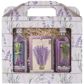 Bohemia Gifts Lavender sprchový gel 100 ml + olejová lázeň 100 ml + vonná karta, kosmetická sada pro ženy