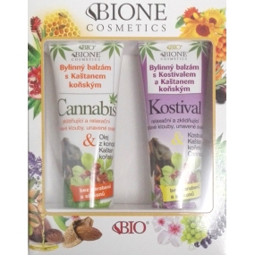 Bione Cosmetics Kostival & Kaštan koňský bylinný balzám 300 ml + Cannabis bylinný balzám s kaštanem koňským 300 ml, kosmetická sada
